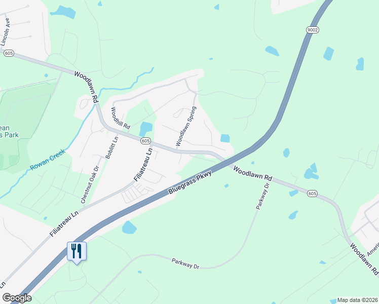 map of restaurants, bars, coffee shops, grocery stores, and more near 1523 Woodlawn Road in Bardstown