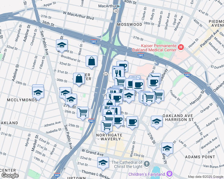 map of restaurants, bars, coffee shops, grocery stores, and more near 532 30th Street in Oakland