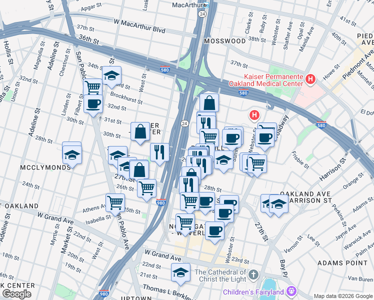 map of restaurants, bars, coffee shops, grocery stores, and more near 559 30th Street in Oakland