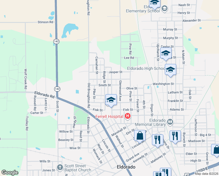 map of restaurants, bars, coffee shops, grocery stores, and more near 1701-1799 Smith St in Eldorado
