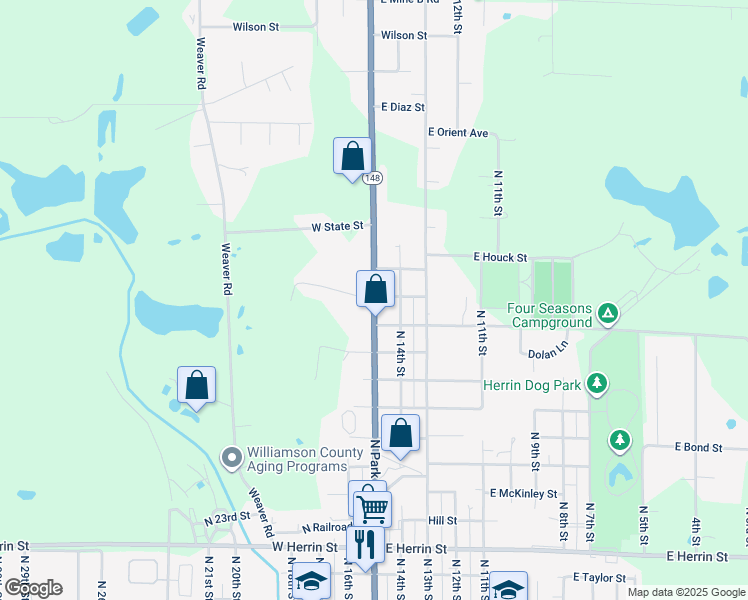 map of restaurants, bars, coffee shops, grocery stores, and more near 101 West Reis Lane in Herrin