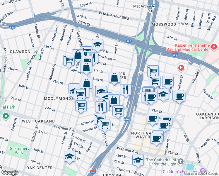 map of restaurants, bars, coffee shops, grocery stores, and more near 760 29th Street in Oakland