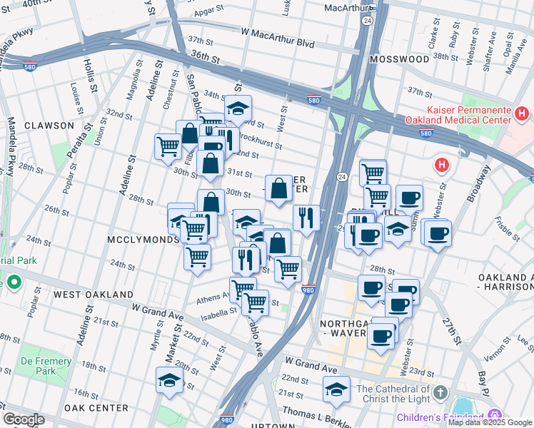 map of restaurants, bars, coffee shops, grocery stores, and more near 760 29th Street in Oakland