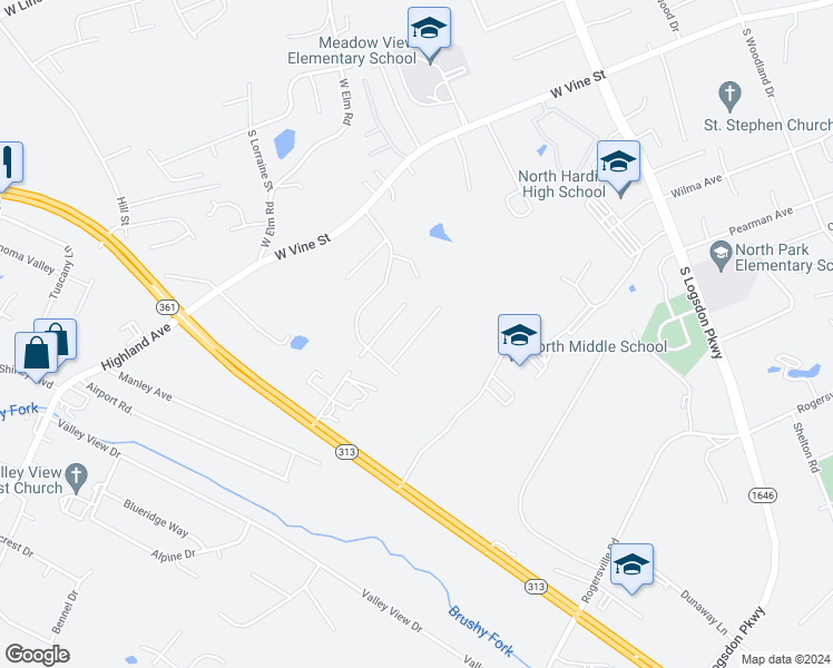 map of restaurants, bars, coffee shops, grocery stores, and more near 209 Scarlet Court in Radcliff