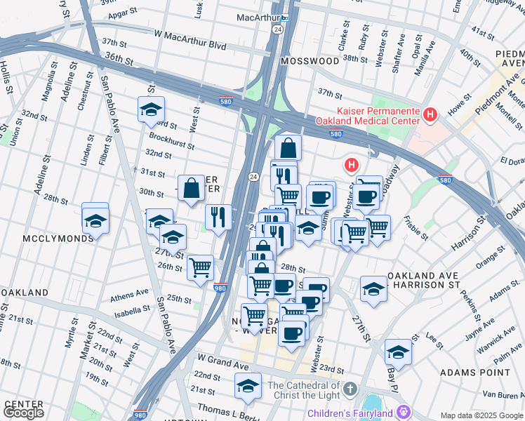 map of restaurants, bars, coffee shops, grocery stores, and more near 546 30th Street in Oakland
