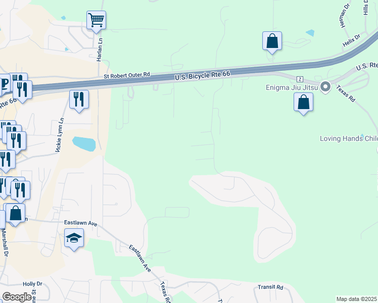 map of restaurants, bars, coffee shops, grocery stores, and more near 110 Oak Court in Saint Robert