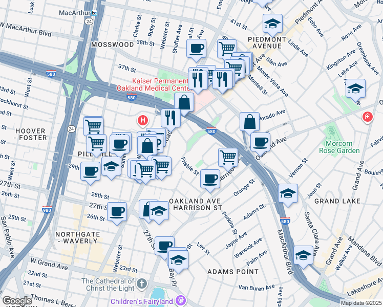 map of restaurants, bars, coffee shops, grocery stores, and more near 3054 Richmond Boulevard in Oakland