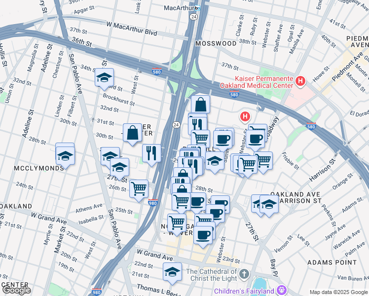 map of restaurants, bars, coffee shops, grocery stores, and more near 532 30th Street in Oakland