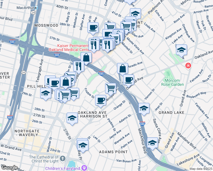 map of restaurants, bars, coffee shops, grocery stores, and more near 421 Fairmount Avenue in Oakland
