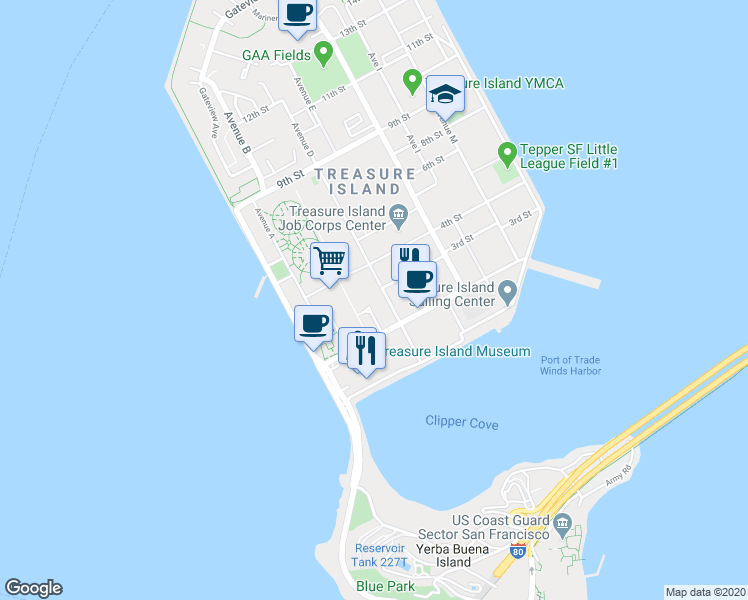 map of restaurants, bars, coffee shops, grocery stores, and more near 275 California Avenue in San Francisco