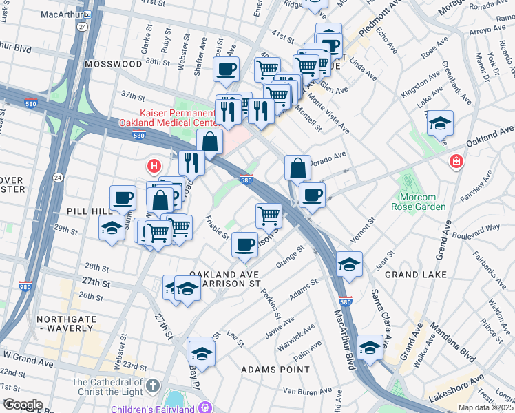 map of restaurants, bars, coffee shops, grocery stores, and more near 421 Fairmount Avenue in Oakland