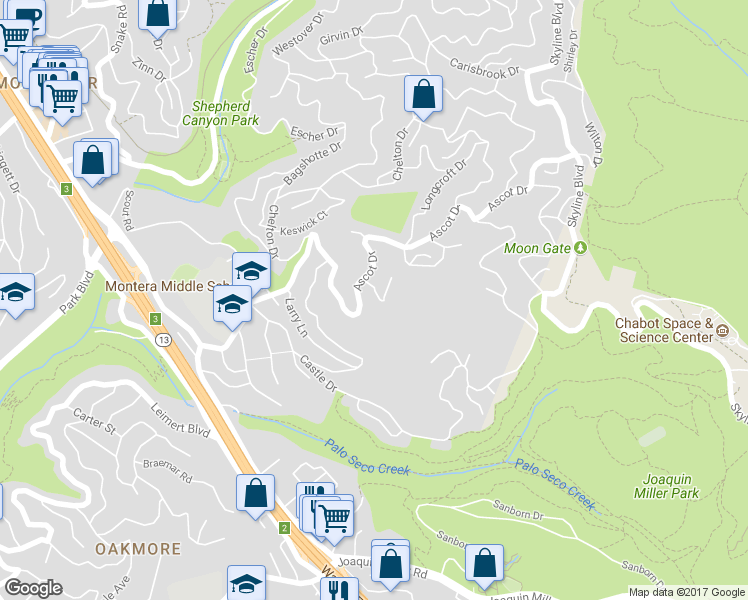 map of restaurants, bars, coffee shops, grocery stores, and more near 2835 Morley Drive in Oakland