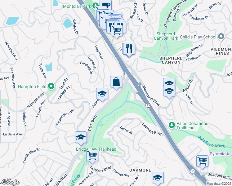 map of restaurants, bars, coffee shops, grocery stores, and more near 379 Somerset Road in Oakland