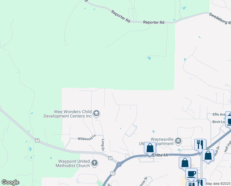 map of restaurants, bars, coffee shops, grocery stores, and more near 276 Settlers Pass in Waynesville