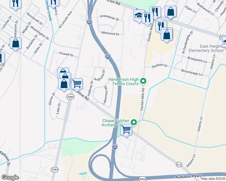 map of restaurants, bars, coffee shops, grocery stores, and more near East Fox Hollow Run in Henderson