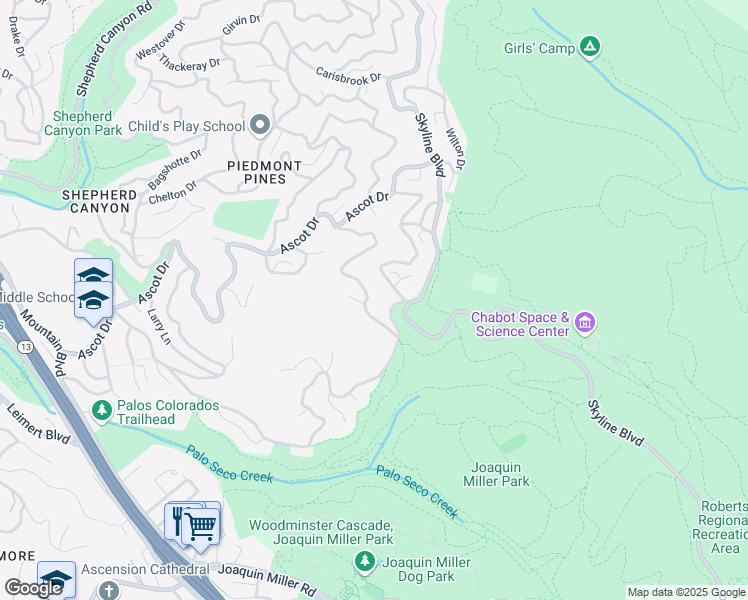 map of restaurants, bars, coffee shops, grocery stores, and more near 3082 Holyrood Drive in Oakland