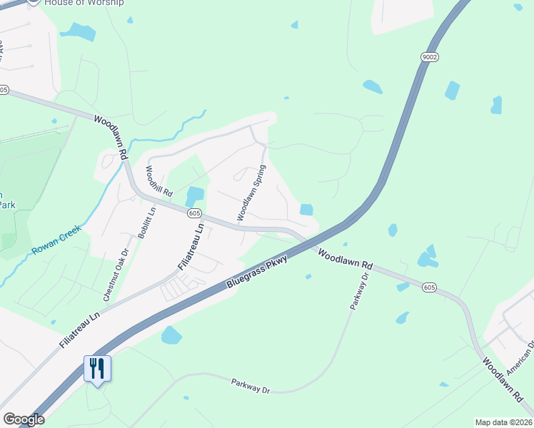 map of restaurants, bars, coffee shops, grocery stores, and more near 1523-1671 Woodlawn Road in Bardstown