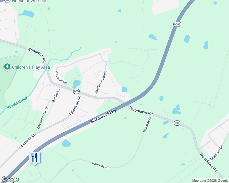map of restaurants, bars, coffee shops, grocery stores, and more near 173-199 Twin Oaks Drive in Bardstown