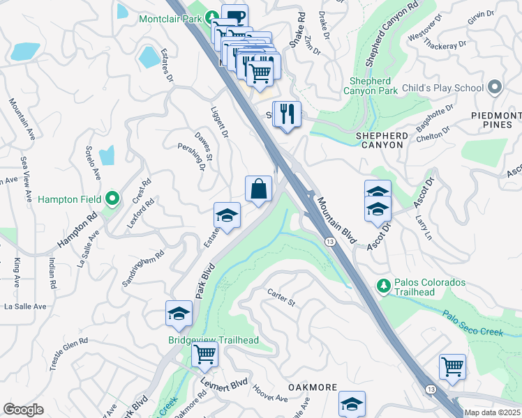 map of restaurants, bars, coffee shops, grocery stores, and more near 393 Somerset Road in Piedmont