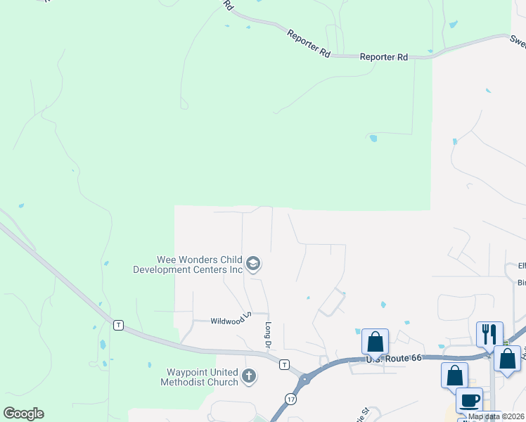 map of restaurants, bars, coffee shops, grocery stores, and more near 1726 Sanders Road in Waynesville