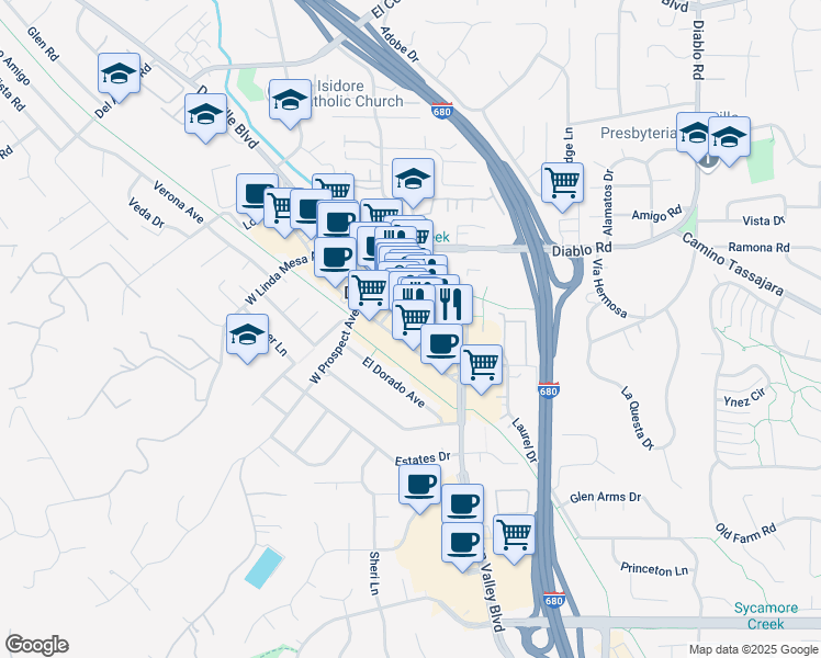 map of restaurants, bars, coffee shops, grocery stores, and more near 44 Church Street in Danville