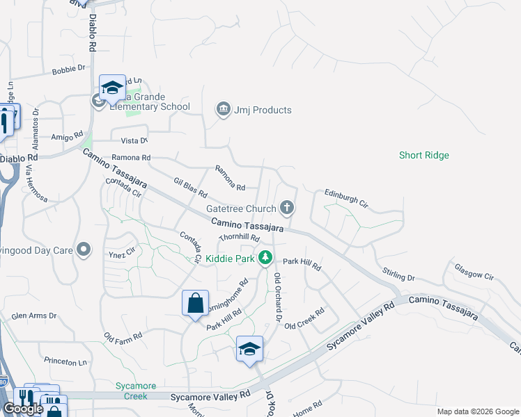 map of restaurants, bars, coffee shops, grocery stores, and more near 154 Molitas Road in Danville