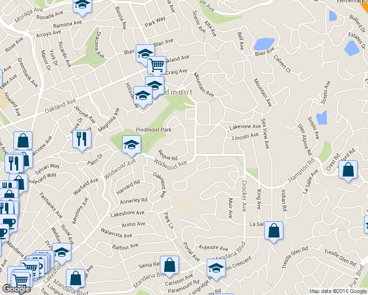 map of restaurants, bars, coffee shops, grocery stores, and more near 160 Requa Road in Piedmont