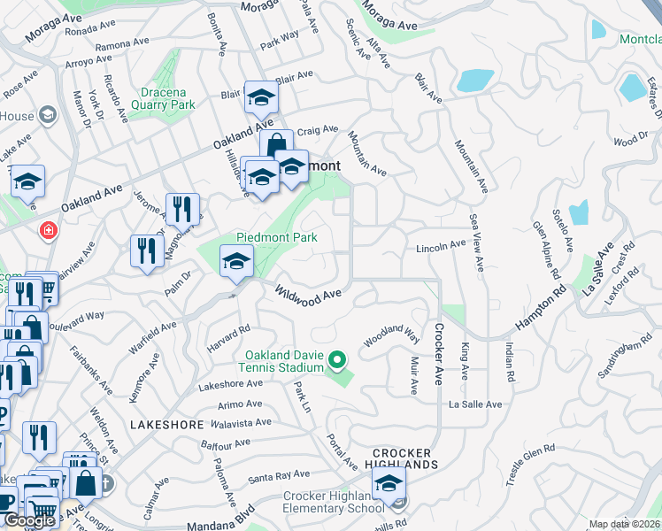 map of restaurants, bars, coffee shops, grocery stores, and more near 160 Requa Road in Piedmont
