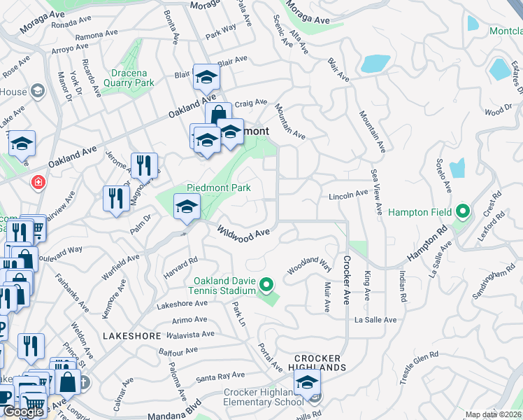 map of restaurants, bars, coffee shops, grocery stores, and more near 160 Requa Road in Piedmont