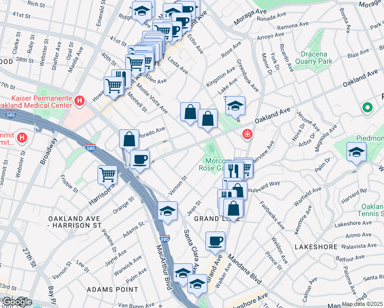 map of restaurants, bars, coffee shops, grocery stores, and more near 748 Oakland Avenue in Oakland