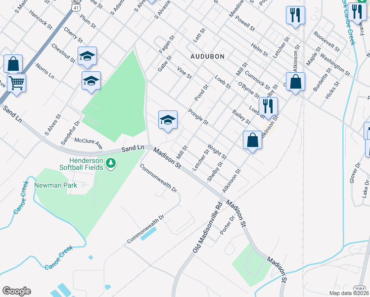 map of restaurants, bars, coffee shops, grocery stores, and more near 1098 Mill St in Henderson