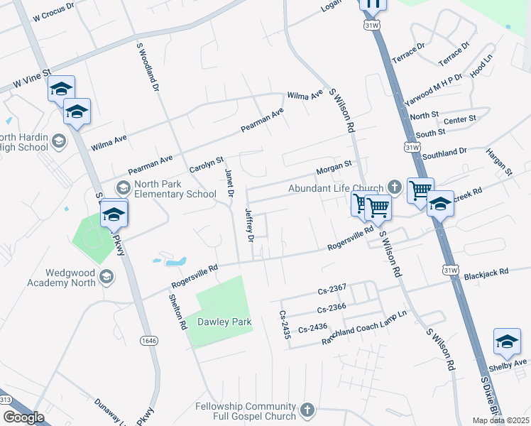 map of restaurants, bars, coffee shops, grocery stores, and more near 245 Leah Way in Radcliff
