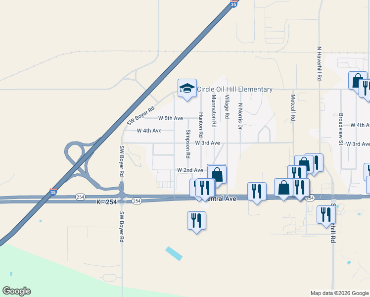 map of restaurants, bars, coffee shops, grocery stores, and more near 345 Simpson Road in El Dorado