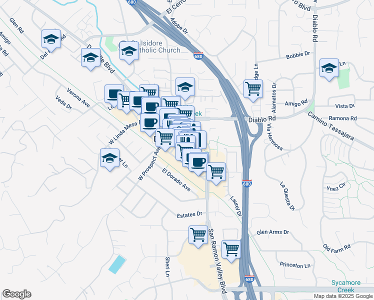 map of restaurants, bars, coffee shops, grocery stores, and more near 44 Church Street in Danville