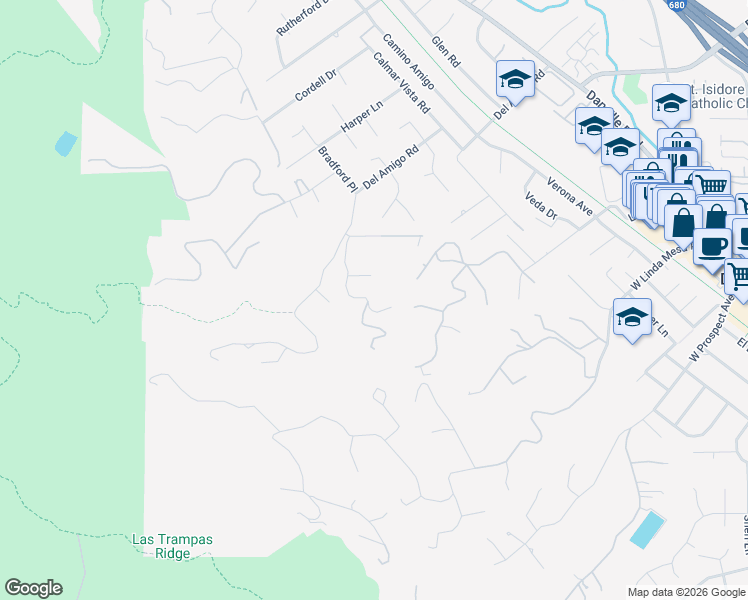 map of restaurants, bars, coffee shops, grocery stores, and more near 485 Del Amigo Road in Danville