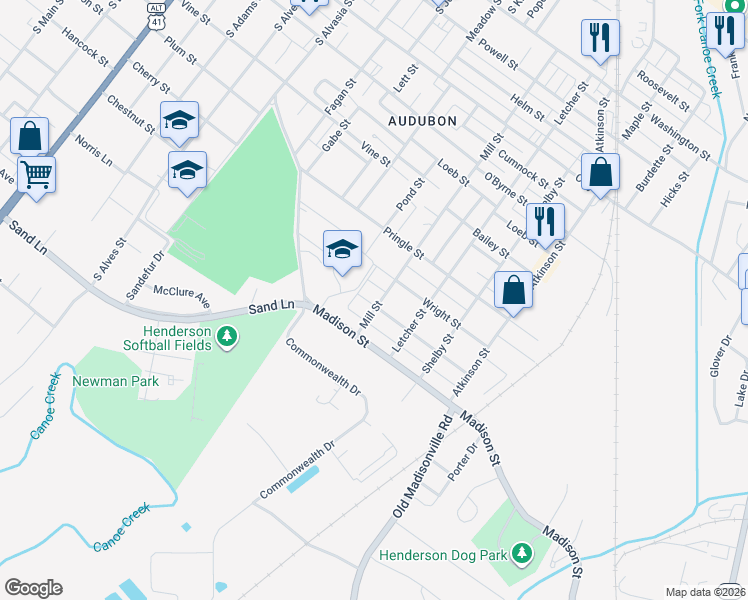 map of restaurants, bars, coffee shops, grocery stores, and more near 1000-1098 Mill St in Henderson