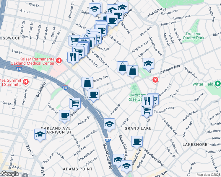 map of restaurants, bars, coffee shops, grocery stores, and more near 655 Oakland Avenue in Oakland