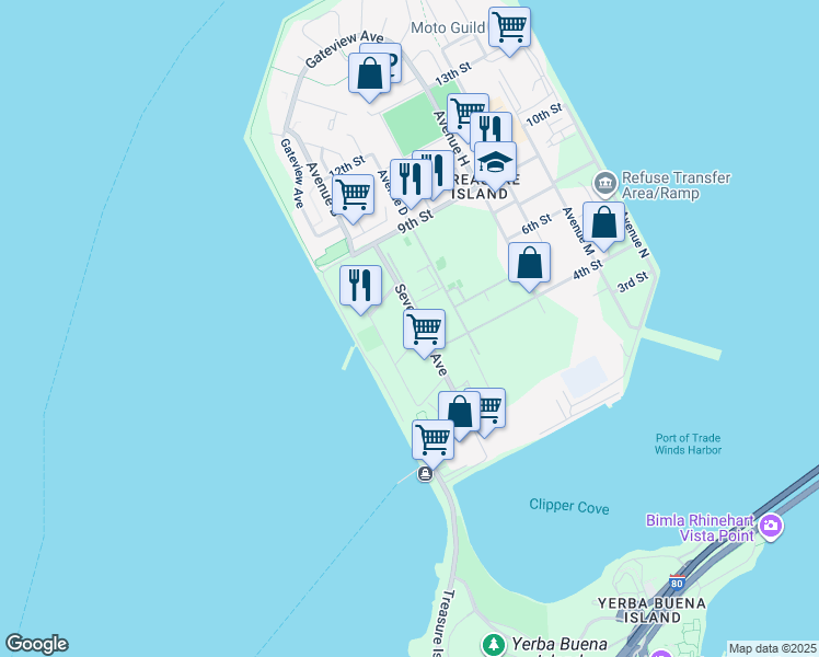 map of restaurants, bars, coffee shops, grocery stores, and more near 401 Avenue A in San Francisco