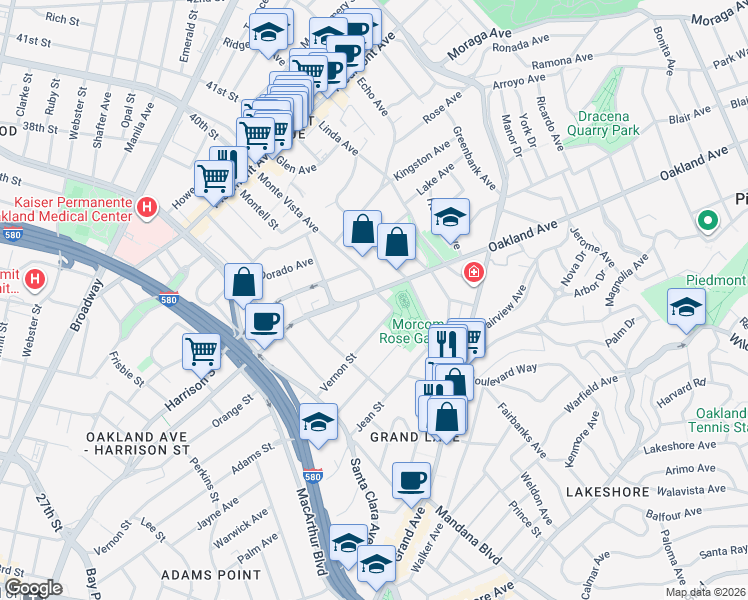 map of restaurants, bars, coffee shops, grocery stores, and more near 748 Oakland Avenue in Oakland