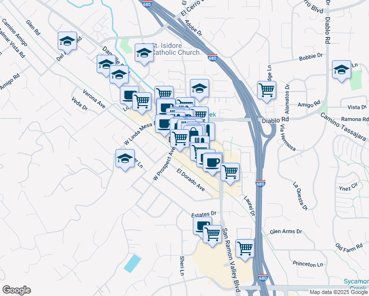 map of restaurants, bars, coffee shops, grocery stores, and more near in Danville