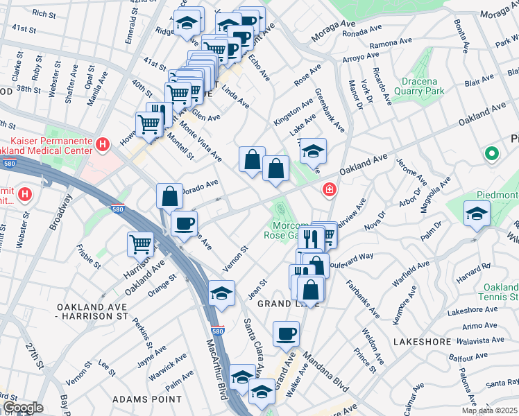 map of restaurants, bars, coffee shops, grocery stores, and more near 748 Oakland Avenue in Oakland