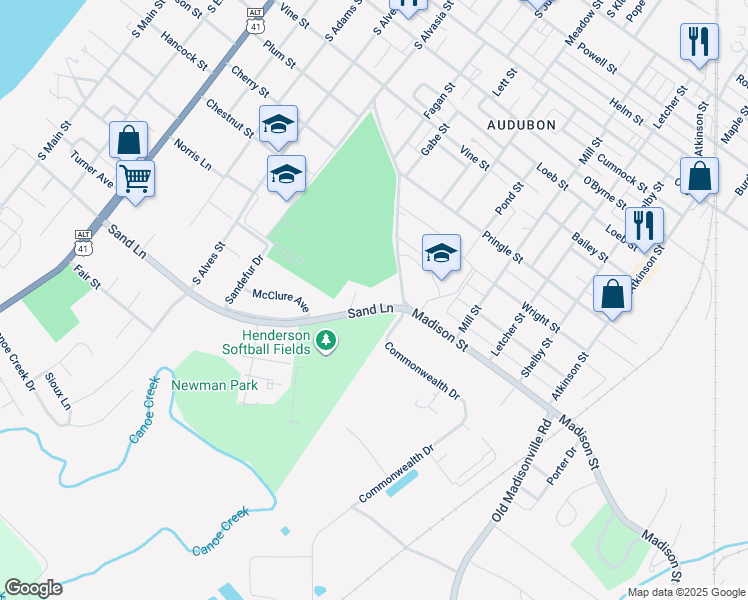 map of restaurants, bars, coffee shops, grocery stores, and more near Sand Lane in Henderson