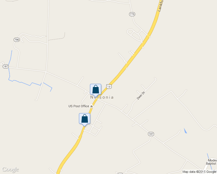 map of restaurants, bars, coffee shops, grocery stores, and more near Lankford Highway in Bloxom