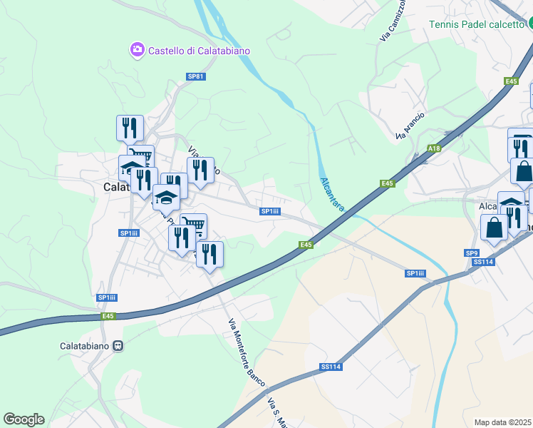 map of restaurants, bars, coffee shops, grocery stores, and more near 226 Via Garibaldi in Calatabiano