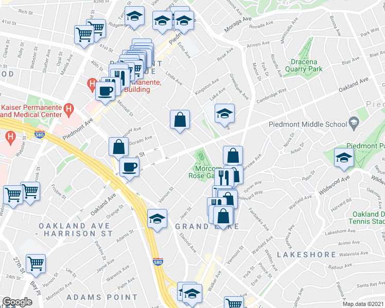 map of restaurants, bars, coffee shops, grocery stores, and more near 748 Oakland Avenue in Oakland