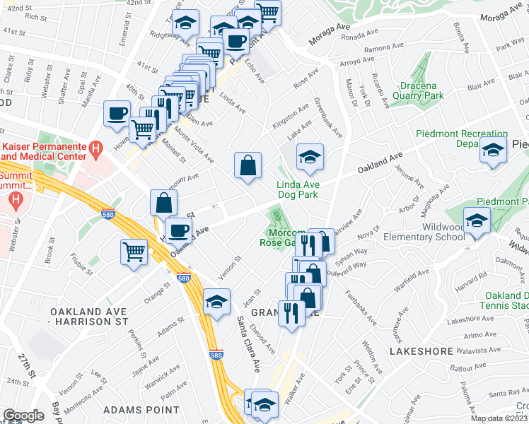 map of restaurants, bars, coffee shops, grocery stores, and more near 750 Oakland Avenue in Oakland
