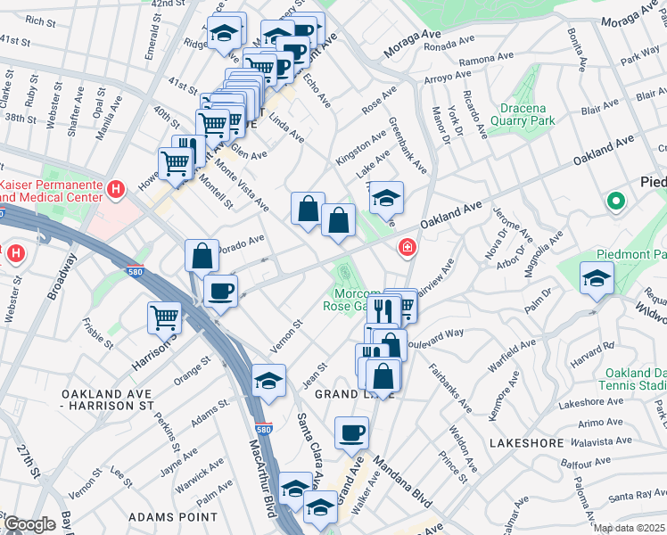 map of restaurants, bars, coffee shops, grocery stores, and more near 748 Oakland Avenue in Oakland