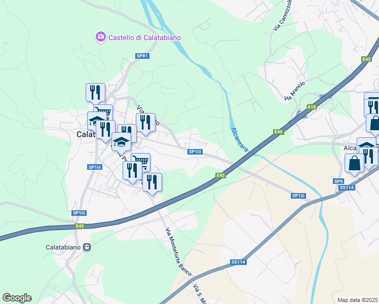 map of restaurants, bars, coffee shops, grocery stores, and more near 226 Via Garibaldi in Calatabiano