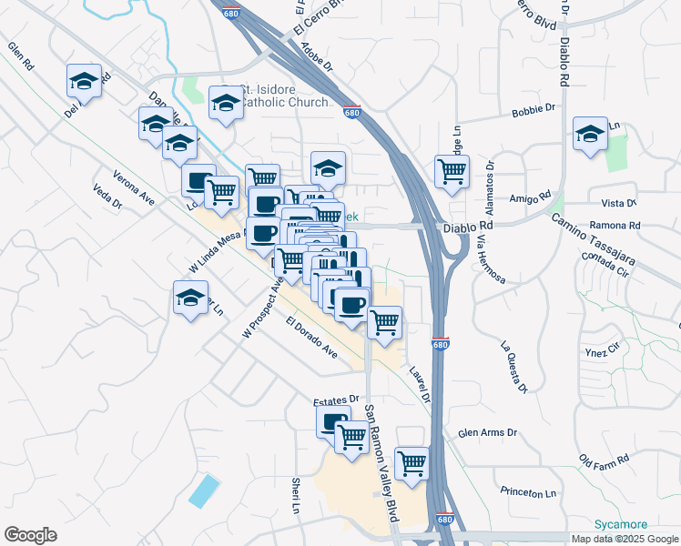 map of restaurants, bars, coffee shops, grocery stores, and more near 44 Church Street in Danville