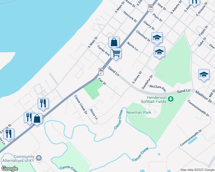 map of restaurants, bars, coffee shops, grocery stores, and more near 516 Fair Street in Henderson